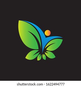 beautiful floral butterfly with leaf wings illustration logo