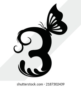 Beautiful floral butterfly numbers design