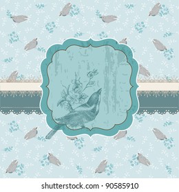 Beautiful Floral Card with Bird and place for your text or photo  in vector