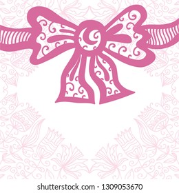 Beautiful floral card with bow. Vector illustration