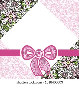 Beautiful floral card with bow. Vector illustration