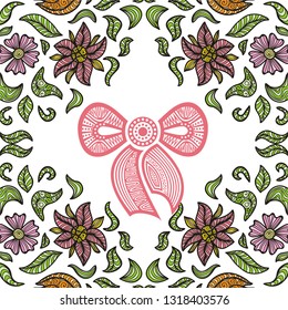 Beautiful floral card with bow. Vector illustration