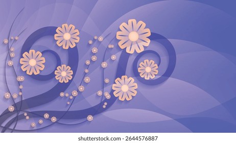 Beautiful floral card in cold tones. A beautiful illustration for interior decoration, corporate designs, blogs, postcards, posters and your other projects. Vector. 