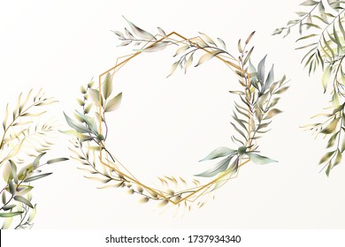 Beautiful floral card with golden frame 