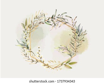 Beautiful floral card with golden frame 