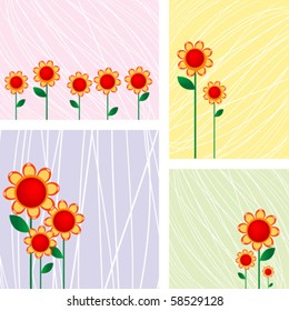 Beautiful floral cards collection over white background