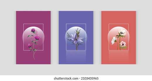 Beautiful floral cards. Floral set for spring season concept, women gift, or wedding invitation. Design for packaging design, social media post, cover, banner.