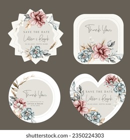 beautiful floral collection label with vintage watercolor flower and leaves