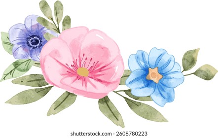 Beautiful Floral Composition. Hand Painted Watercolor Design perfect for wedding invitations, greeting cards, branding, social media, and DIY projects