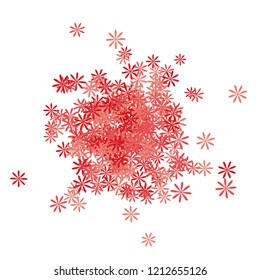 Beautiful floral confetti background. Chaotic scattered pink flowers pattern isolated on white texture. Splash of coral flowers festive confetti backdrop.