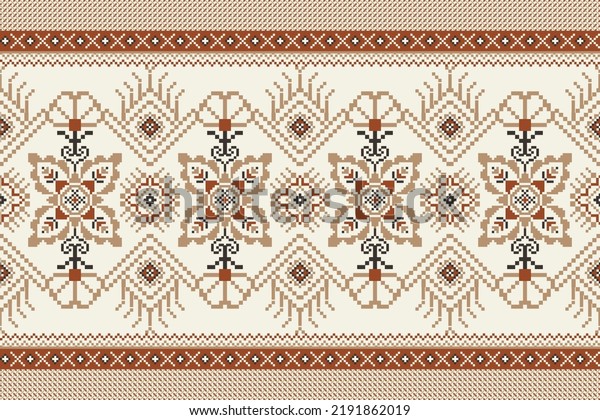 Beautiful floral cross stitch embroidery.geometric\
ethnic oriental pattern traditional.Aztec style abstract vector\
illustration.design for\
texture,fabric,clothing,wrapping,decoration,carpet.boho\
style