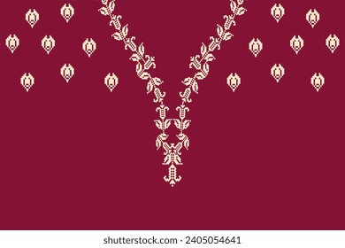 Beautiful floral cross stitch neckline embroidery. geometric ethnic oriental pattern traditional. abstract vector illustration.design for texture,fabric,fashion women.
