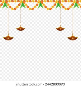 Beautiful floral dangler with diya on transparent background