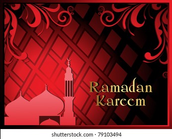 beautiful floral decorated corner background with mosque