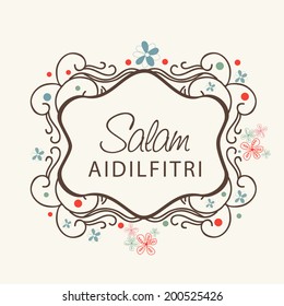 Beautiful floral decorated frame with stylish text Salam Aidilfitri on beige background for Muslim community festival Eid Mubarak celebrations.  