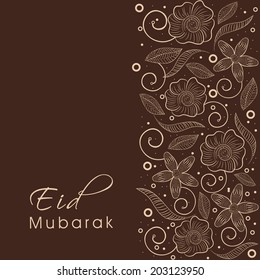 Beautiful floral decorated greeting card design on brown background for the occasion of Muslim community festival Eid Mubarak celebrations.