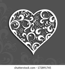 Beautiful floral decorated heart on grey background, Happy Valentines Day concept. 