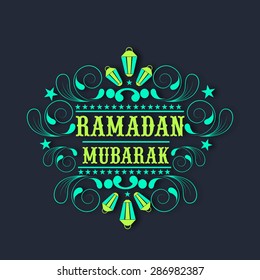 Beautiful floral design and Arabic lanterns decorated greeting or invitation card for holy month of Muslim community, Ramadan Mubarak celebration. 