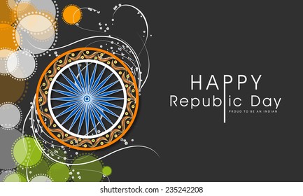 Beautiful floral design decorated Ashoka Wheel on national flag color circles decorated background for Happy Indian Republic Day celebrations.