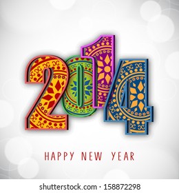 Beautiful floral design decorated, colorful 2014 text on shiny grey background for Happy New Year celebration. Can be use as flyer, banner, poster or invitation.