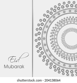 Hermoso diseño floral decorado con la tarjeta de bienvenida Eid Mubarak. 