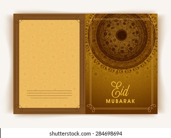 Beautiful floral design decorated greeting card design for Muslim community festival, Eid celebration.
