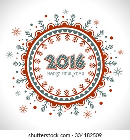 Beautiful floral design decorated greeting card for Happy New Year 2016 celebration.