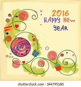 Beautiful floral design decorated greeting card for Happy New Year 2016 celebration.