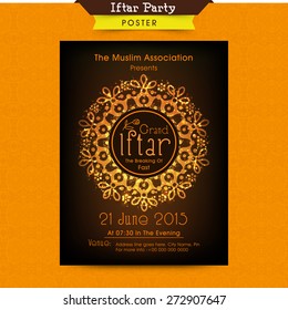 Beautiful floral design decorated invitation card for holy month of Muslim community Ramadan Kareem Iftar party celebration.