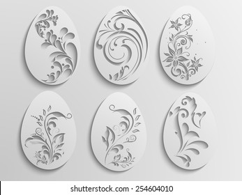 Beautiful floral design decorated paper eggs set for Happy Easter celebration.