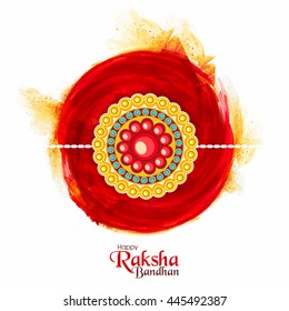 Beautiful floral design decorated, Rakhi on abstract watercolor background for Indian Festival of Brothers and Sisters, Happy Raksha Bandhan celebration.