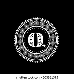 Beautiful floral design decorated rounded frame with English Alphabet Q for premium monogram design.