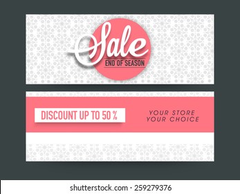 Beautiful floral design decorated Sale website header or banner set with 50% discount offer.