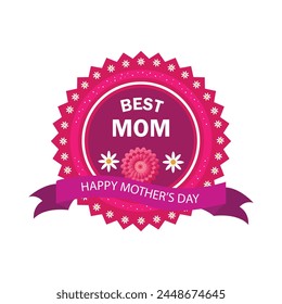 Beautiful floral design decorated sticker, tag or label with text Best Mom for Happy Mother's Day
