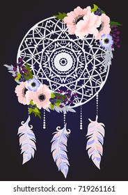 Beautiful floral design dreamcatcher. Vector Illustration 
