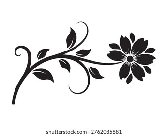 A beautiful floral design element featuring a stylized flower and elegant swirling leaves, perfect for decorative projects, invitations, or graphic design.