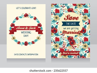 beautiful floral design, wedding invitation and save the date card, vector illustration