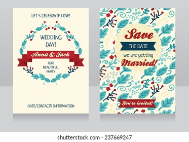 beautiful floral design, wedding invitation and save the date card, vector illustration