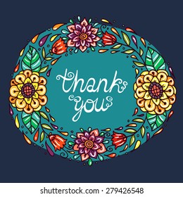 Beautiful floral doodle wreath illustration.