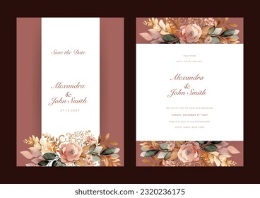 Beautiful Floral with dry leaves on wedding invitation card template
