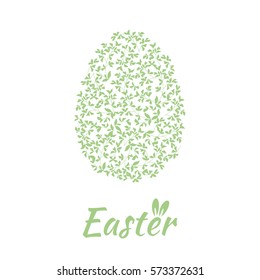 Beautiful floral egg shape with branches and green leafs.