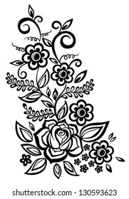 Beautiful floral element. Black-and-white flowers and leaves. Floral design element in retro style. Many similarities to the author's profile