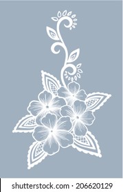 Beautiful floral element. Black-and-white flowers and leaves design element. Floral design element in retro style.