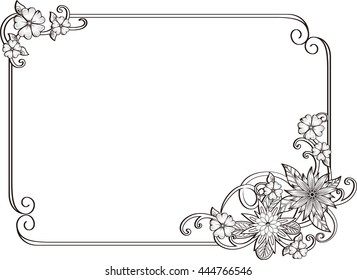 Beautiful floral element. Black-and-white flowers and leaves design element with imitation guipure embroidery.. Many similarities to the author's profile.