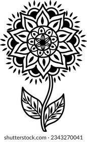 A beautiful floral element of the mandala. Black and white design element in the form of a flower. It can be used to print greeting cards, phone cases, etc. A hand-drawn pattern. Vector illustration.