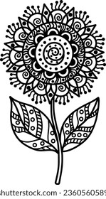 A beautiful floral element of the mandala. Black and white design element in the form of a flower. It can be used to print greeting cards, phone cases, etc. A hand-drawn pattern. Vector illustration.