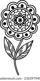 A beautiful floral element of the mandala. Black and white design element in the form of a flower. It can be used to print greeting cards, phone cases, etc. A hand-drawn pattern. Vector illustration.
