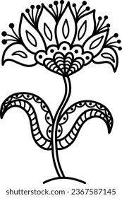 A beautiful floral element of the mandala. Black and white design element in the form of a flower. It can be used to print greeting cards, phone cases, etc. A hand-drawn pattern. Vector illustration.