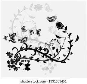 Beautiful floral elements with leaf and flower