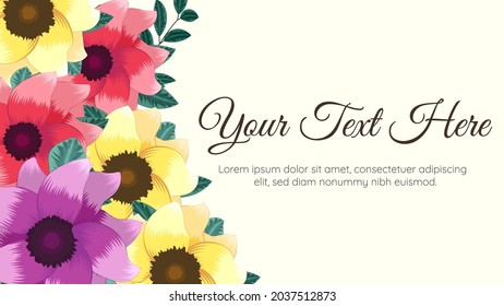 Beautiful floral frame background template with soft nature flowers, leaves, branches, place for text for web banners, posters, social media, apps, ads, invitations. Vector Illustration.